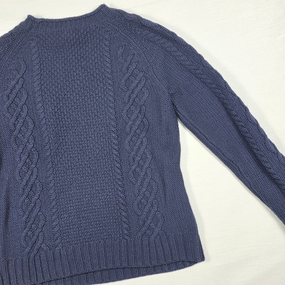 J.Crew Factory Sweater Womens‎ Medium Merino Wool Navy Blue Beaded Cable Knit - Picture 13 of 16
